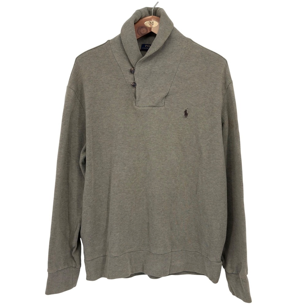 Polo Ralph‎ Lauren Men Shawl Collar Pullover Sweater Olive Green Elbow Patch XL